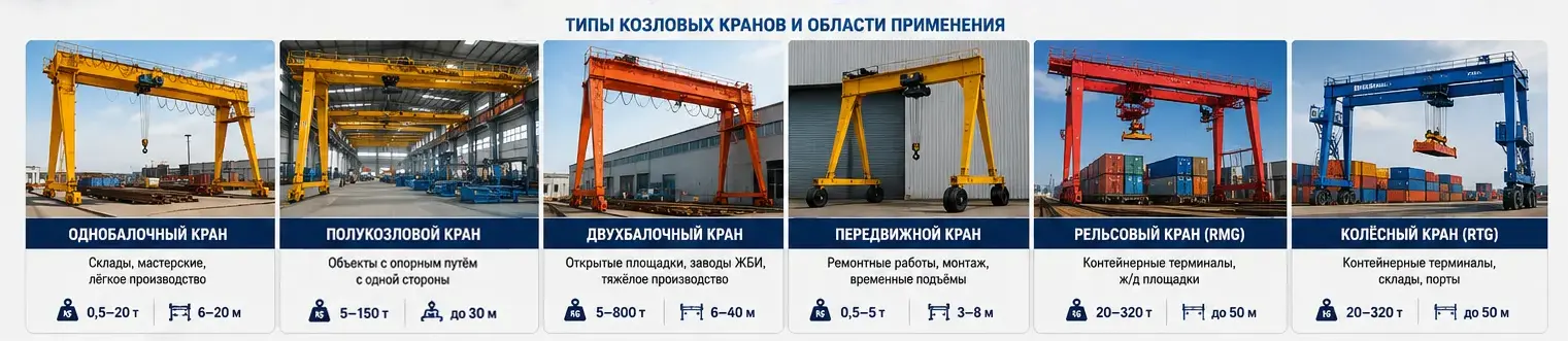 Виды промышленных козловых кранов